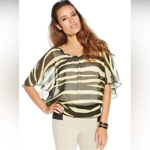 Thalia Sodi Zebra Printed Butterfly Sleeve Chiffon Top